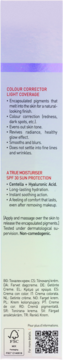 Tył opakowania kremu korygującego CC SPF 30 z opisem benefits i składników aktywnych na białym tle.