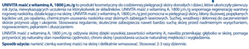 Fragment ulotki maści Univita z witaminą A 1800 j.m./g, do skóry suchej, nawilża, regeneruje i chroni.