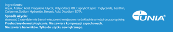 Tył opakowania żelu Acne-Derm z kwasem azelainowym 15%, lista składników i użycie, niebieskie tło.
