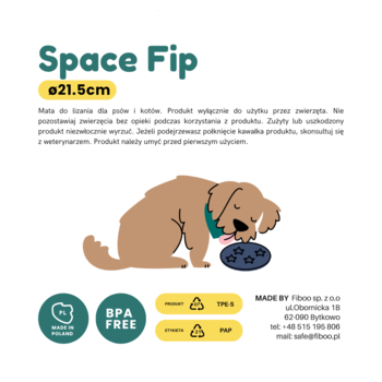 Mata do lizania Fiboo Space Fip, ø21.5cm, z psem na grafice. BPA-free, 100% recyklingu, Made in Poland.