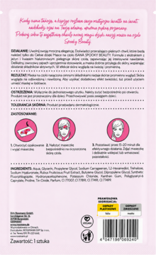 Różowy tył opakowania maski do twarzy Isana Spooky Beauty z polskim opisem i listą składników.