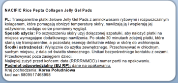 Szczegółowy opis i instrukcje użytkowania NACIFIC Rice Pepta Collagen Jelly Gel Pads w języku polskim, na jasnym tle.