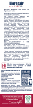 Etykieta pianki Biorepair PERIBIOMA PRO do jamy ustnej, z probiotykami, MicrorepairBIOMA. Widoczny QR kod.