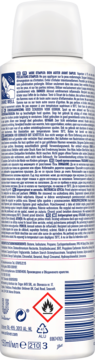 Biały tył butelki antyperspirantu Rexona MotionSense Invisible Pure, widoczne informacje i symbole.