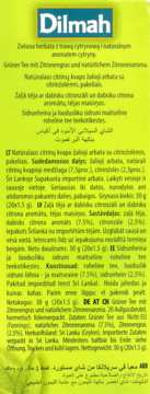 DILMAH All Natural Green Tea ,herbata zielona, z trawą cytrynową i naturalnym aromatem cytryny,tył