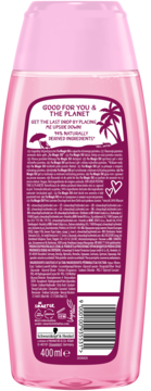 Różowy żel pod prysznic Fa Magic Oil Pink Jasmine, tył opakowania 400ml ze składem i kodem kreskowym.