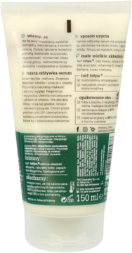 Tuba odżywki-serum torf tołpa 150 ml, widok z tyłu opakowania z polskim opisem i składem produktu.