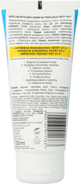 Tylna strona białej tubki Eveline Cosmetics Foot Therapy Professional krem na pękające pięty z polskim tekstem i kodem.