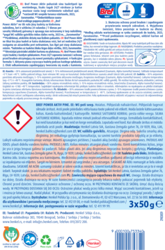 Bref Power Activ WC-pasty pine, tył opakowania 3x50g. Biało-niebieskie, widoczne teksty i logo.