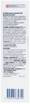 Tył opakowania Fusswohl Balsam na popękane pięty, białe pudełko z polskim tekstem o składzie i kodem kreskowym.