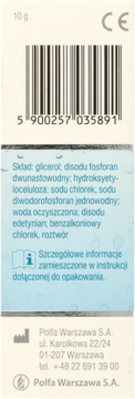 Opakowanie Xylogel Gel Hydro, żelu do nosa 10g, widok z tyłu z kodem kreskowym i składem.
