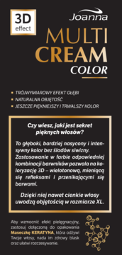 Czarne opakowanie farby Joanna Multi Cream Color, z efektem 3D i naturalną objętością, widok z przodu.