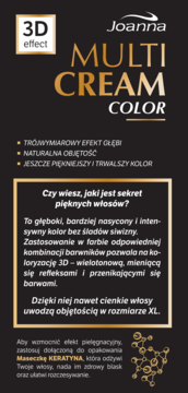 Joanna Multi Cream Color farba do włosów, czarne pudełko z efektem 3D i złotym napisem, widok z przodu.