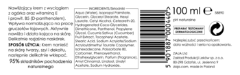 Białe opakowanie Ziaja kremu nawilżającego 100 ml, widok z tyłu z listą składników i kodem EAN.