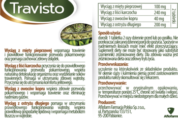 TRAVISTO ,tabletki, wspomaga trawienie tłuszczów i zdrowy układ pokarmowy, suplement diety,tył