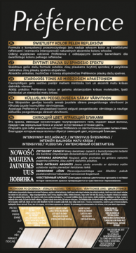 Czarne opakowanie farby L'Oréal Préférence z białym napisem i próbnikiem odcieni blond od bardzo jasnych.