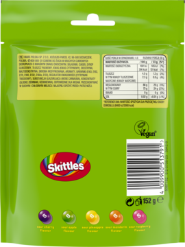 SKITTLES Crazy Sours ,cukierki do żucia, lekko kwaśne i szalenie owocowe,tył
