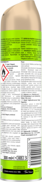 Tył aerozolu Glade Muguet odświeżacza powietrza, widoczne ostrzeżenie o łatwopalności, tekst z danymi i objętość 300 ml.
