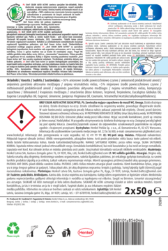 Bref Color Aktiv blok do WC, tył opakowania 2x50g, z instrukcją, składem i ostrzeżeniami w języku polskim.