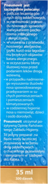 Pneumovit, 35 ml aerozol do nosa na alergię i katar. Niebieskie opakowanie z kroplami wody, z tekstem o zastosowaniu.