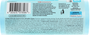 Tył niebieskiego opakowania worków na śmieci Rossmann 35L z uchwytem (25 szt.). Widoczny kod kreskowy, opis produktu.