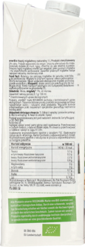 Tył kartonu napoju migdałowego enerBio z wegańskimi składnikami, zieloną etykietą i tabelą wartości odżywczych.