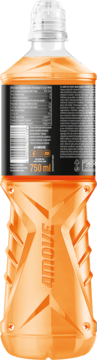 Tył butelki 4move Isotonic Sports Drink Orange Flavour, 750 ml, z czarną etykietą i teksturowaną podstawą.