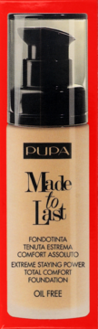 PUPA Made to Last podkład, beżowa butelka z pompką, widok z przodu. Oil Free.