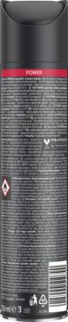 Tył czarnej puszki Schwarzkopf Taft Power lakieru do włosów z czerwonym paskiem, białym tekstem i kodem kreskowym.