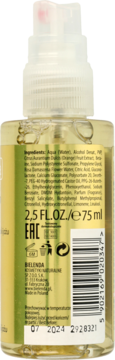 Bielenda utrwalająca mgiełka do makijażu, tył butelki z pompką, widoczna etykieta ze składnikami, 75ml.