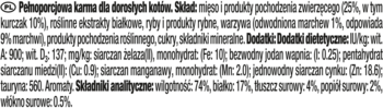Tył opakowania karmy Gourmet Gold Savoury Cake dla kotów, z listą składników i wartości odżywczych.