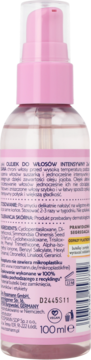 Tył różowego olejku do włosów Balea z jojoba, 100ml. Butelka z pompką, ochrona termiczna, bez mikroplastiku.