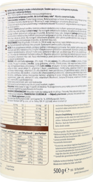 Tył opakowania WellMix Balance Vitalkost Koktail czekoladowy 500g, zamiennik posiłku, z tabelą odżywczą.