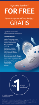 Dynamic Soother FOR FREE in orange and blue, highlighting dynamic nipple and 'No 1' claim.