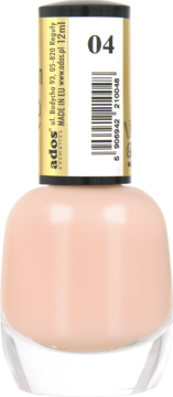 Trwały lakier do paznokci Ados Premium Line, odcień 04 nude, kremowa konsystencja, wysoki połysk, widok z przodu.