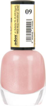 Ados Premium Line lakier do paznokci 09, delikatny róż perłowy, w szklanej butelce, widok z przodu.