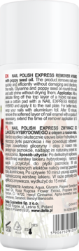 Tył białej butelki zmywacza hybrydowego Delia z olejem makowym, widoczny tekst i kod kreskowy.