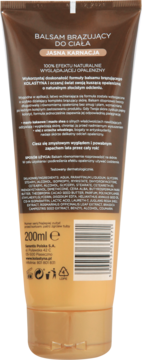 Tył brązowej tubki samoopalającego balsamu Kolastyna do ciała 200ml, jasna karnacja, widoczny skład.