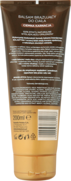 Tył złoto-brązowej tubki balsamu brązującego Kolastyna 200ml do ciała, z polskim opisem i kodem kreskowym.