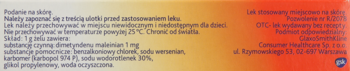 Bliskie ujęcie tylnej strony opakowania leku OTC przeciwalergicznego, z polskim tekstem i gradientowym tłem.