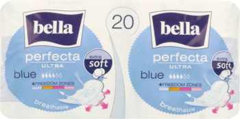 Dwa opakowania Bella Perfecta Ultra Blue podpaski higieniczne extra soft, 20 sztuk.