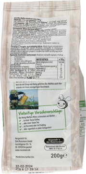 Tył opakowania wafli miodowych mini, z etykietą zawierającą informacje o produkcie, wartości odżywcze i zastosowania.