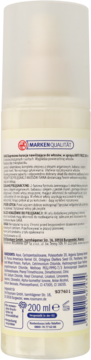 Tył jasnożółtej butelki Isana Ekspresowa kuracja nawilżająca do włosów w sprayu 200 ml z etykietą.