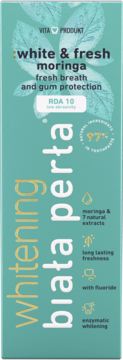 Biała Perła White & Fresh Moringa, zielona pasta do zębów z fluorem, enzymatyczne wybielanie, 97% naturalnych składników.