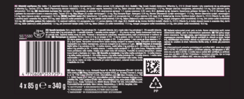 Tył czarnego opakowania zbiorczego karmy Sheba Selection Rybne Smaki z białym tekstem, kodem kreskowym, QR i symbolami.