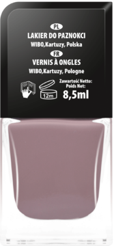 Lakier do paznokci Wibo w butelce 8,5 ml, odcień przydymionego różu, widok z przodu.