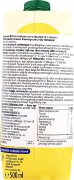Tył opakowania soku Bio Babydream wieloowocowego z bananem, 500ml, z polską etykietą i tabelą wartości odżywczych.