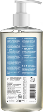 Tył butelki dermokosmetycznego szamponu Tołpa, 250ml, z białym dozownikiem, etykietą i kodem kreskowym.