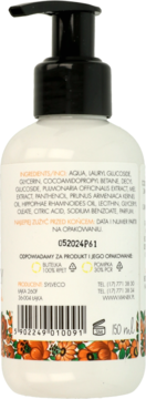 Tył opakowania oczyszczającego żelu do twarzy z pompką, widoczne składniki, kod kreskowy i pojemność 150 ml.