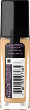 Tył butelki podkładu Fit Me Luminous & Smooth dla cery normalnej i suchej, widoczna etykieta 30ml.